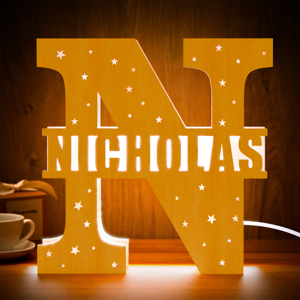 Wooden Initial Name Lamp