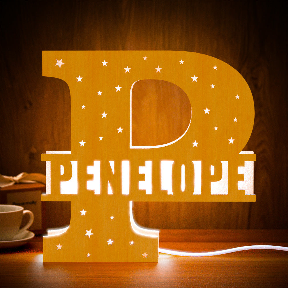 Wooden Initial Name Lamp
